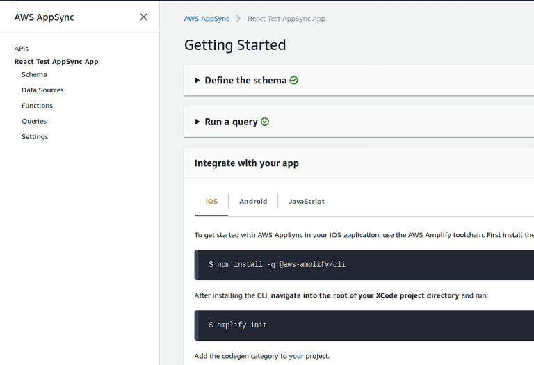 The AWS AppSync Management Console